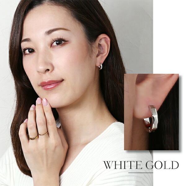 【片耳販売】《TypeE》ダイヤモンドカット フープ 中折れ式ピアス 3mm×15mm