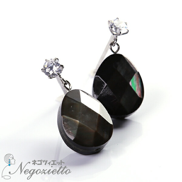 ピアス   3MMCZ 8X10MM P/S 黒蝶貝