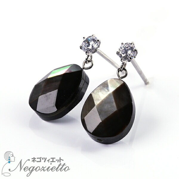 ピアス   3MMCZ 8X10MM P/S 黒蝶貝