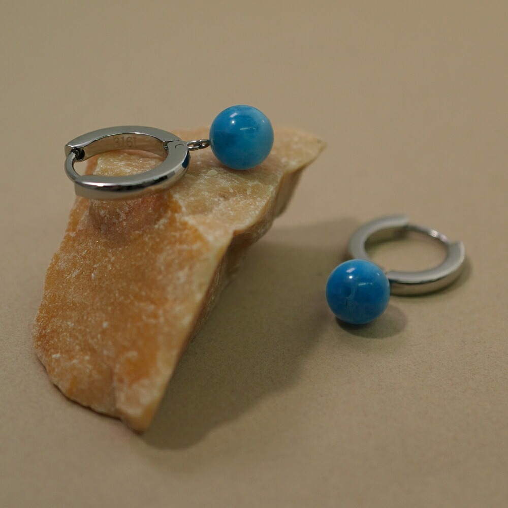 ピアス 2X13 中折 6MM ブルーアパタイト 丸玉