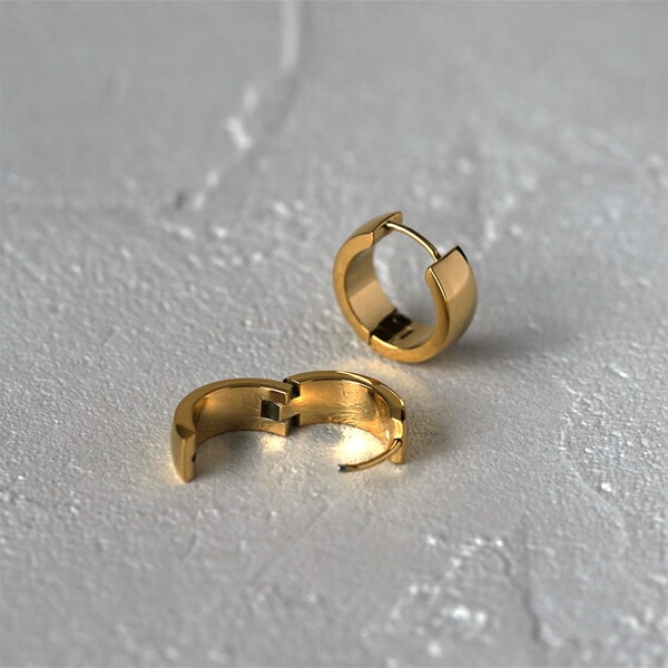 【片耳販売】甲丸フープ 中折れ式ピアス 5mm×15mm