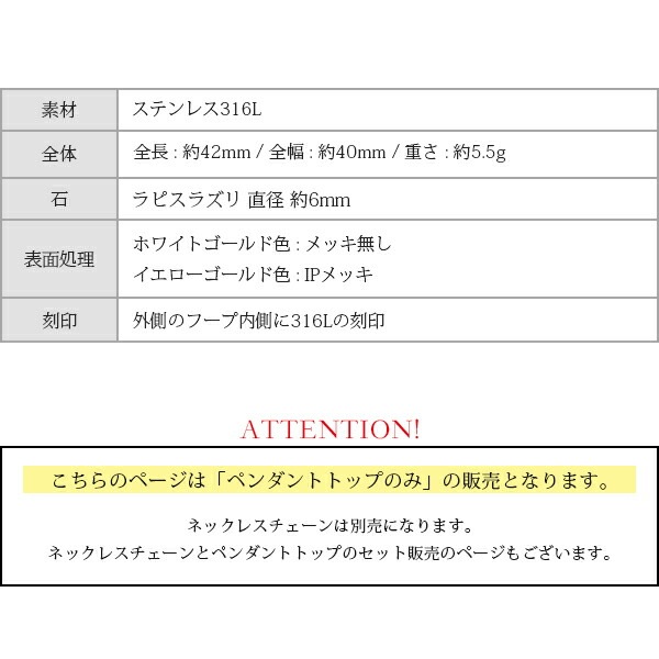 ペンダントトップ 金属アレルギー対応 ペントップ レディース 誕生日 プレゼント ステンレス316 トップ 天然石 誕生石(12月) ラピスラズリー