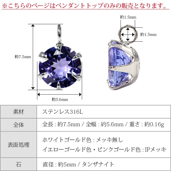 ペンダントトップ 金属アレルギー対応 ペントップ レディース 誕生日 プレゼント ステンレス316 トップ 天然石 誕生石(12月) タンザナイト