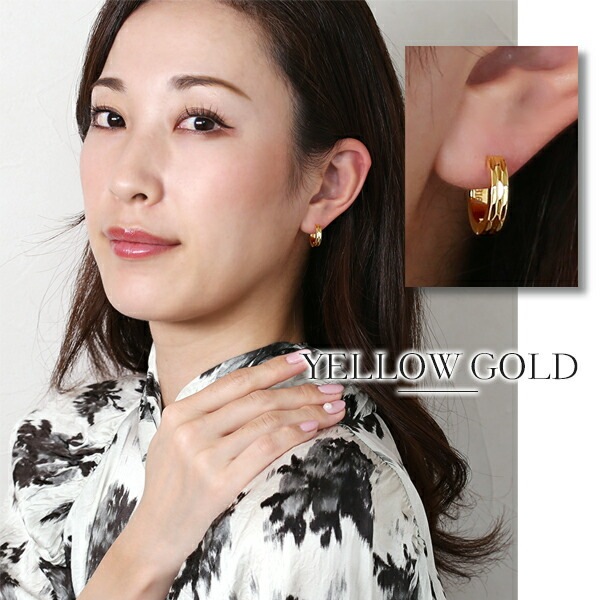【片耳販売】《TypeB》ダイヤモンドカット フープ 中折れ式ピアス 3mm×15mm