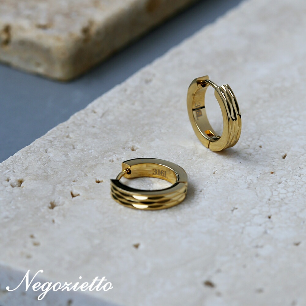 【片耳販売】《TypeB》ダイヤモンドカット フープ 中折れ式ピアス 3mm×15mm