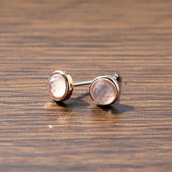 天然石 ローズカット  覆輪風 スタッドピアス ［4mm］