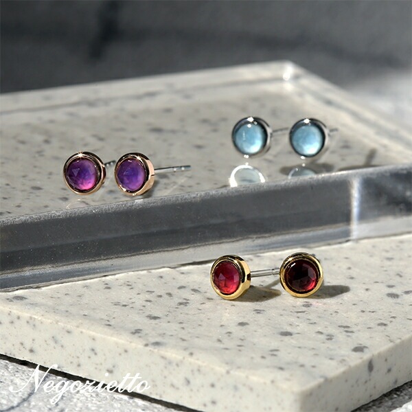 天然石 ローズカット  覆輪風 スタッドピアス ［4mm］