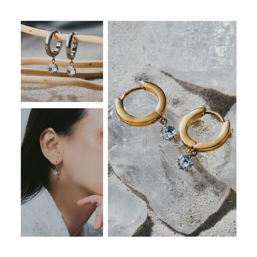 【片耳販売】キュービックぶら下がり フープ 中折れ式ピアス ［3mm～6mm］