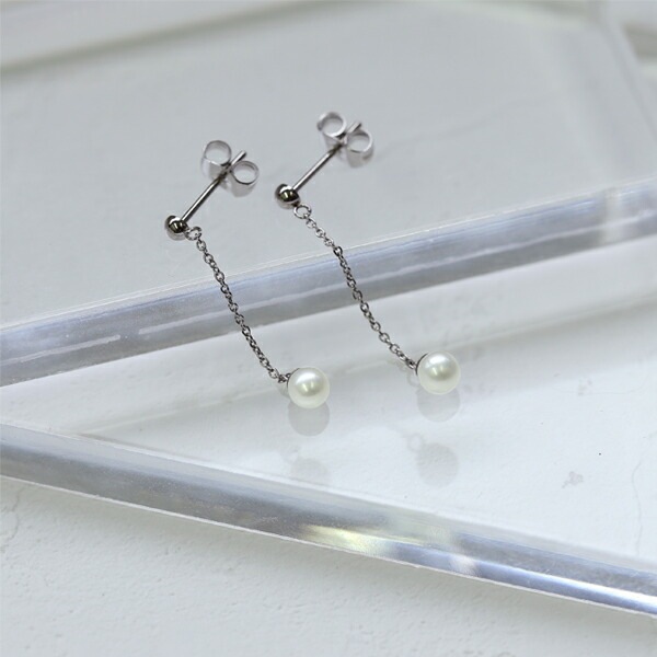 ピアス   3MM半丸 4MM 淡水P ロングチェーン