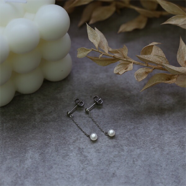 ピアス   3MM半丸 4MM 淡水P ロングチェーン