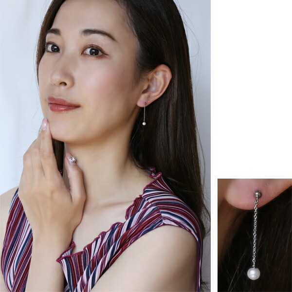 ピアス   3MM半丸 4MM 淡水P ロングチェーン