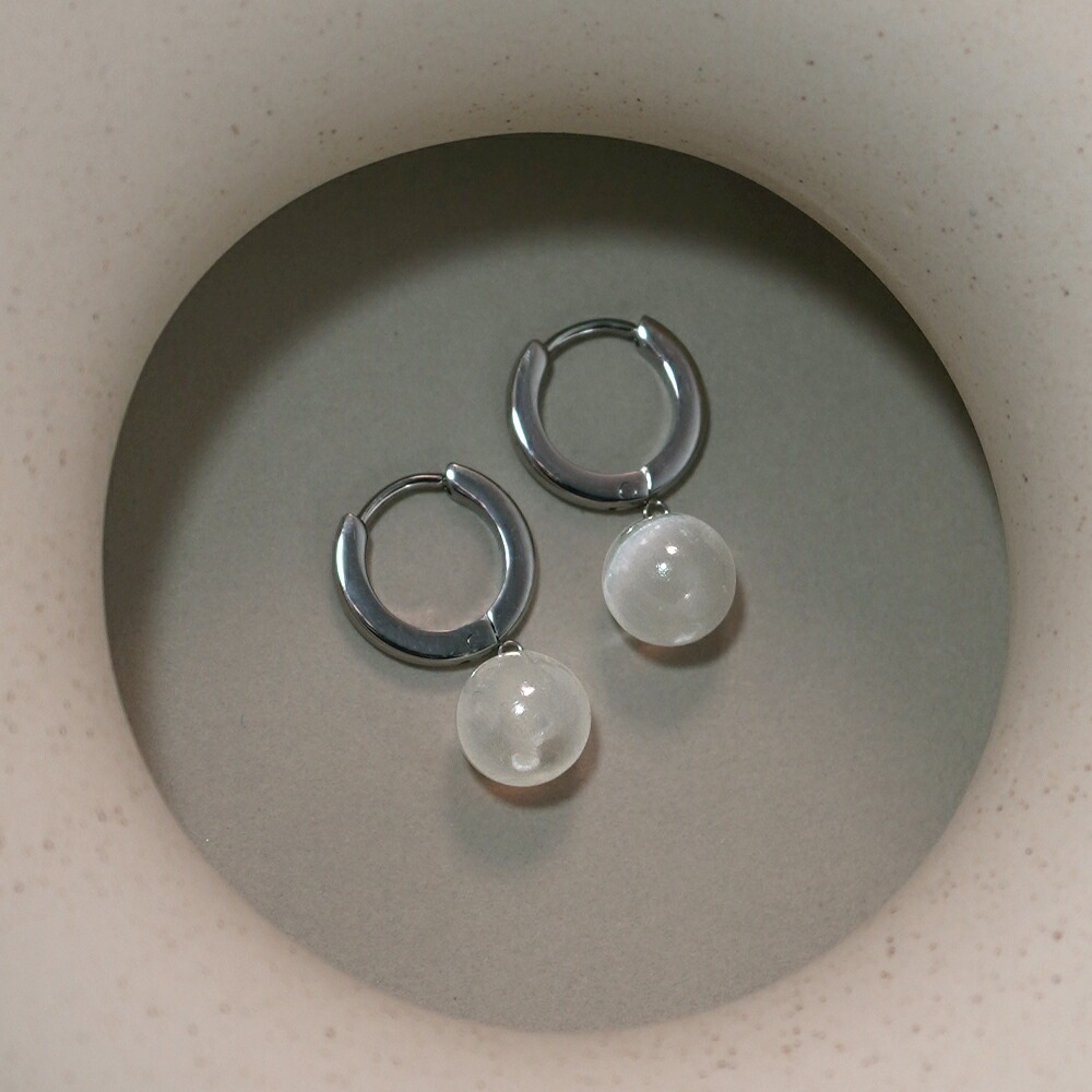 ピアス   2X13 中折 8MM セレナイト 丸玉 貫通