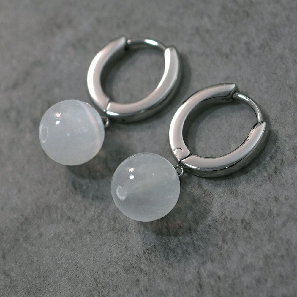 ピアス   2X13 中折 8MM セレナイト 丸玉 貫通