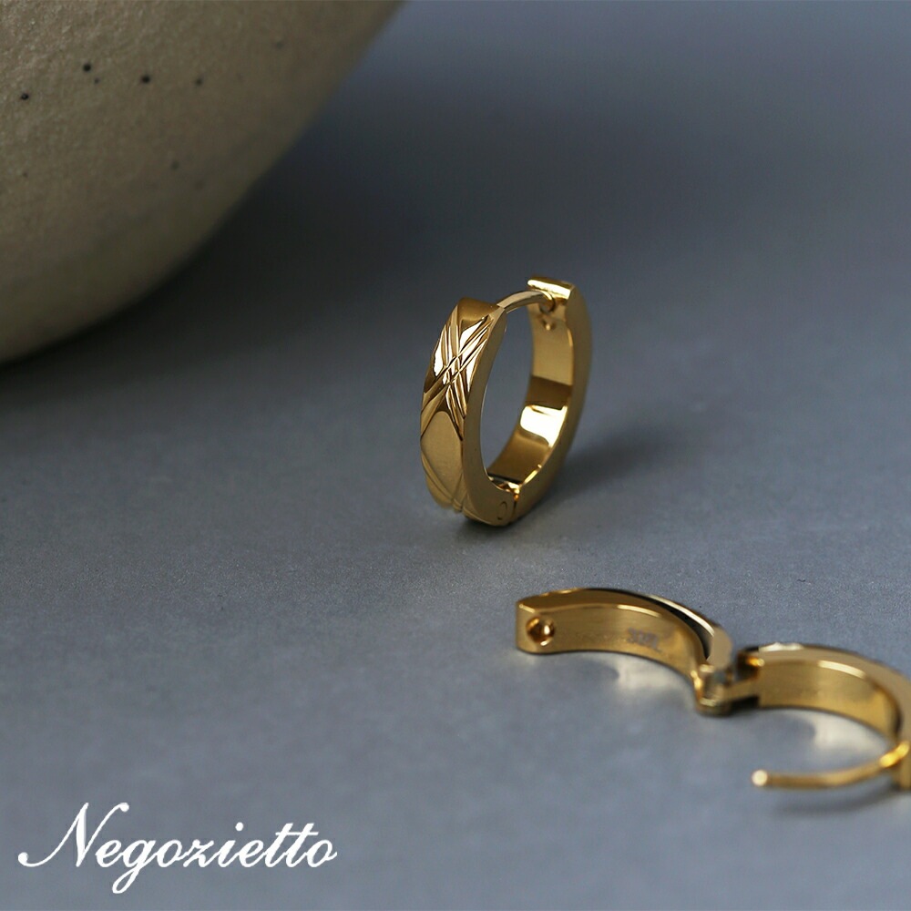 【片耳販売】《TypeD》ダイヤモンドカット フープ 中折れ式ピアス 3mm×15mm