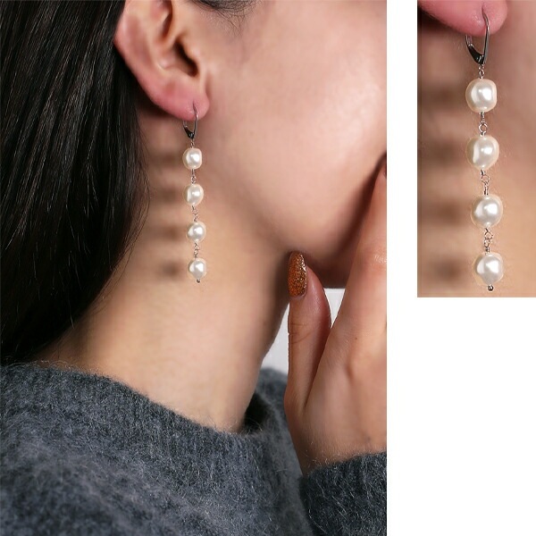 ピアス   GMフック 8MM バロック風 Pパール 4連