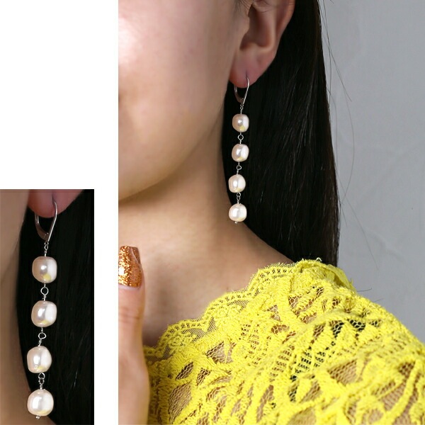 ピアス   GMフック 8MM バロック風 Pパール 4連