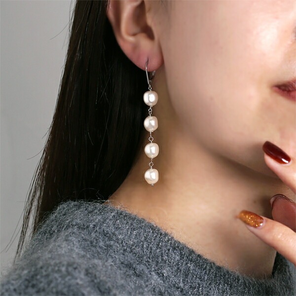ピアス   GMフック 8MM バロック風 Pパール 4連