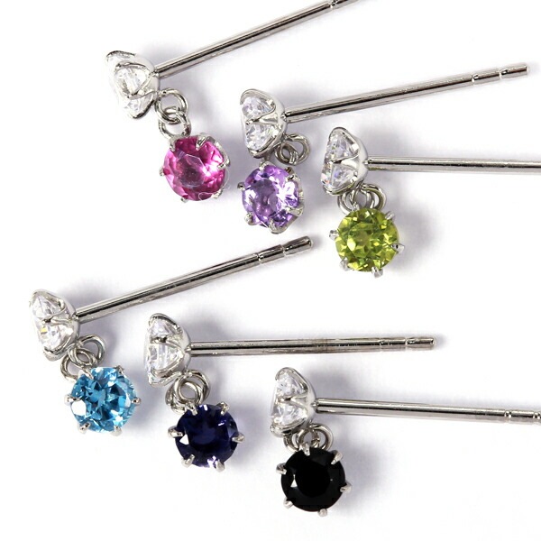 天然石×キュービック 2連 スタッドピアス ［3mm］