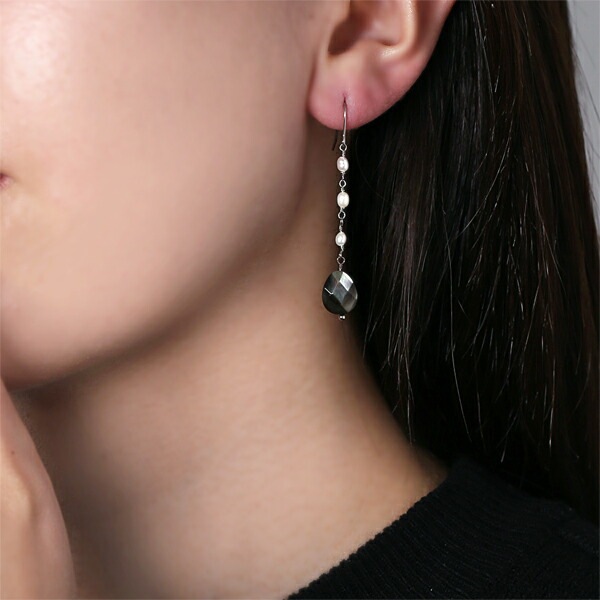 ピアス WRフック 8X10MM 黒蝶貝/淡水パール