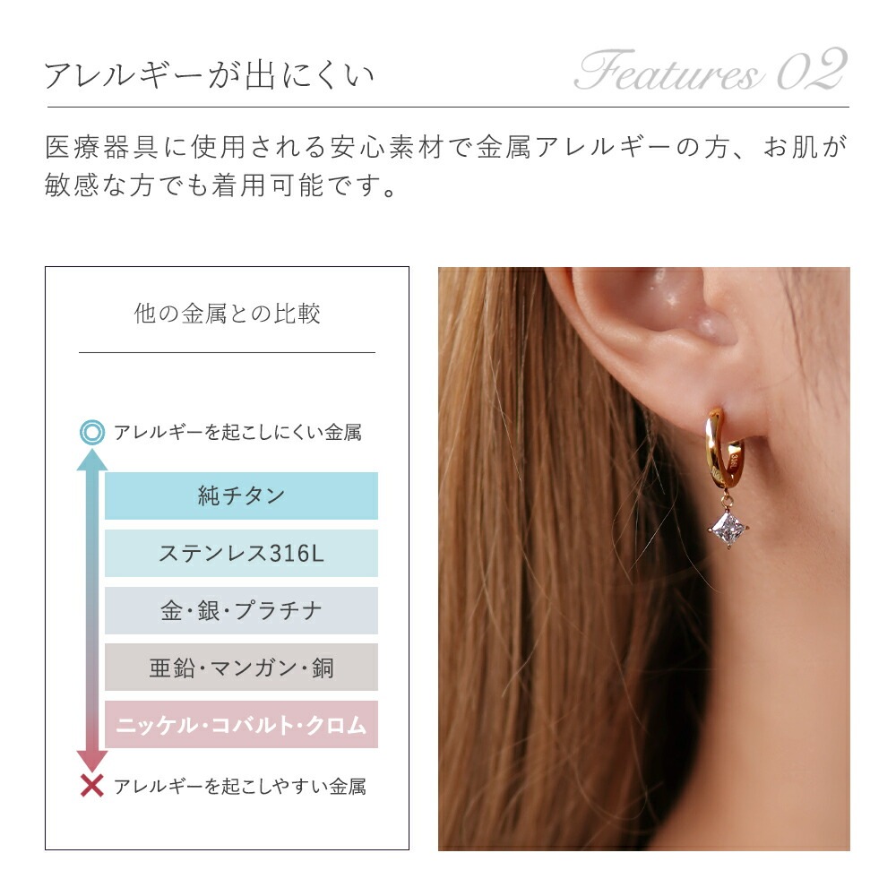 ピアス 金属アレルギー対応 セカンドピアス ファーストピアス レディース 誕生日 プレゼント ステンレス316L フープ 輪 輪っか 中折れ 甲丸 ピアス キュービック 変形【両耳用】