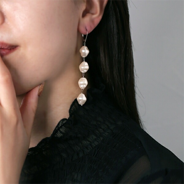 ピアス   GMフック 10X11MM バロック風 Pパール4連