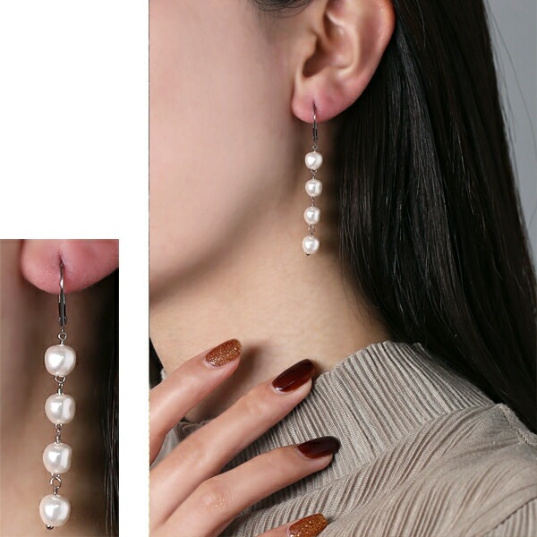 ピアス   GMフック 6MM バロック風 Pパール 4連