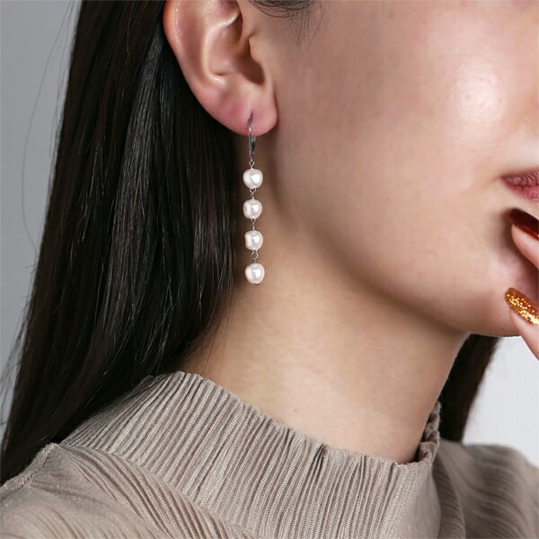 ピアス   GMフック 6MM バロック風 Pパール 4連