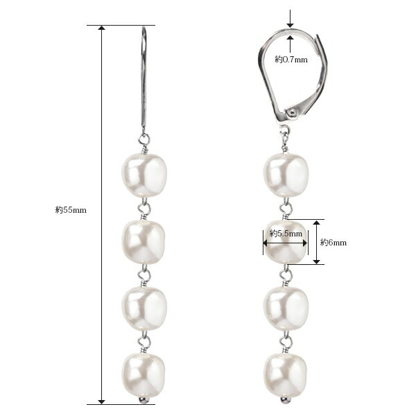 ピアス   GMフック 6MM バロック風 Pパール 4連
