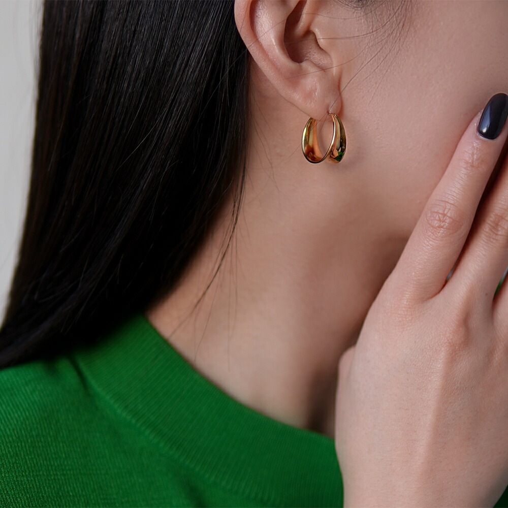 【片耳販売】ワイドメタル フープクロッシングピアス