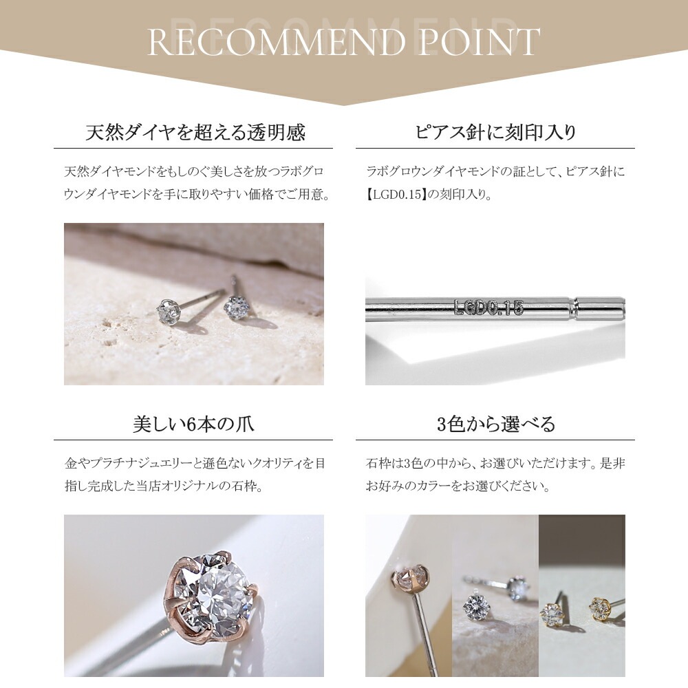 【片耳販売】0.15ct ラボグロウンダイヤモンド スタッドピアス
