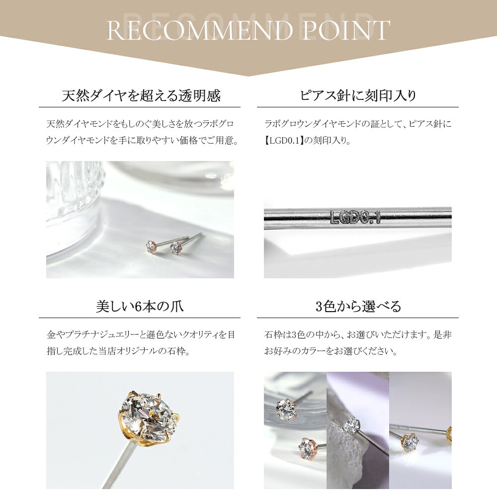 片耳販売】0.1ct ラボグロウンダイヤモンド スタッドピアス | ピアス