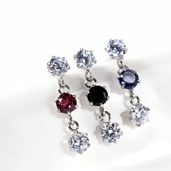 天然石×キュービック 3連 スタッドピアス ［3mm］