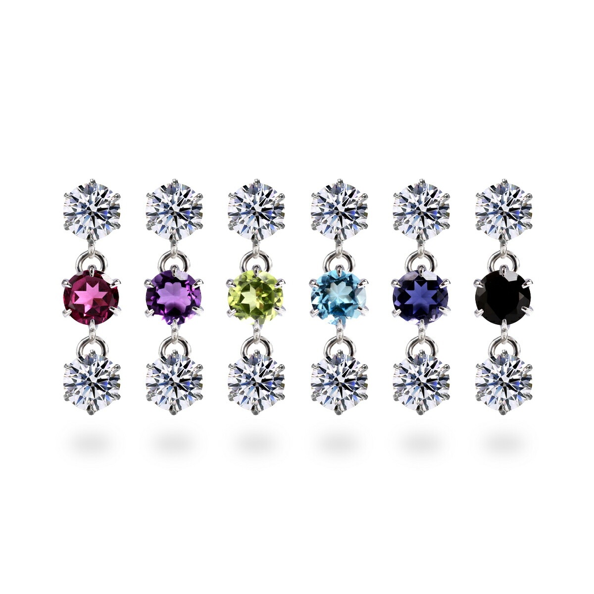天然石×キュービック 3連 スタッドピアス ［3mm］