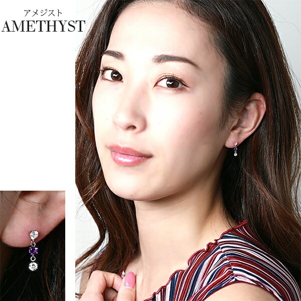 天然石×キュービック 3連 スタッドピアス ［3mm］