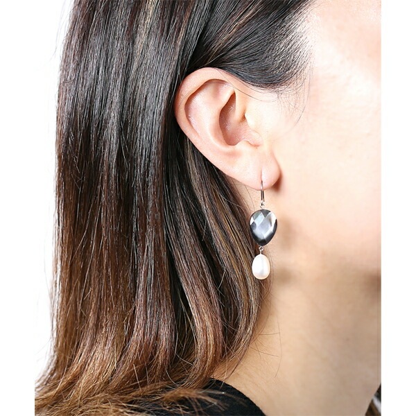 ピアス WRフック(小) 12X16MM 黒蝶貝/淡水P