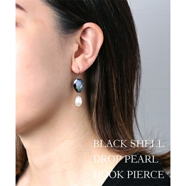 ピアス WRフック(小) 12X16MM 黒蝶貝/淡水P