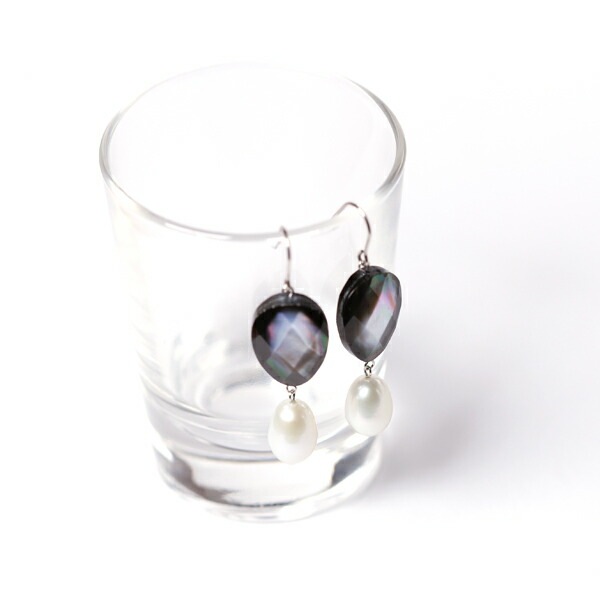 ピアス WRフック(小) 12X16MM 黒蝶貝/淡水P