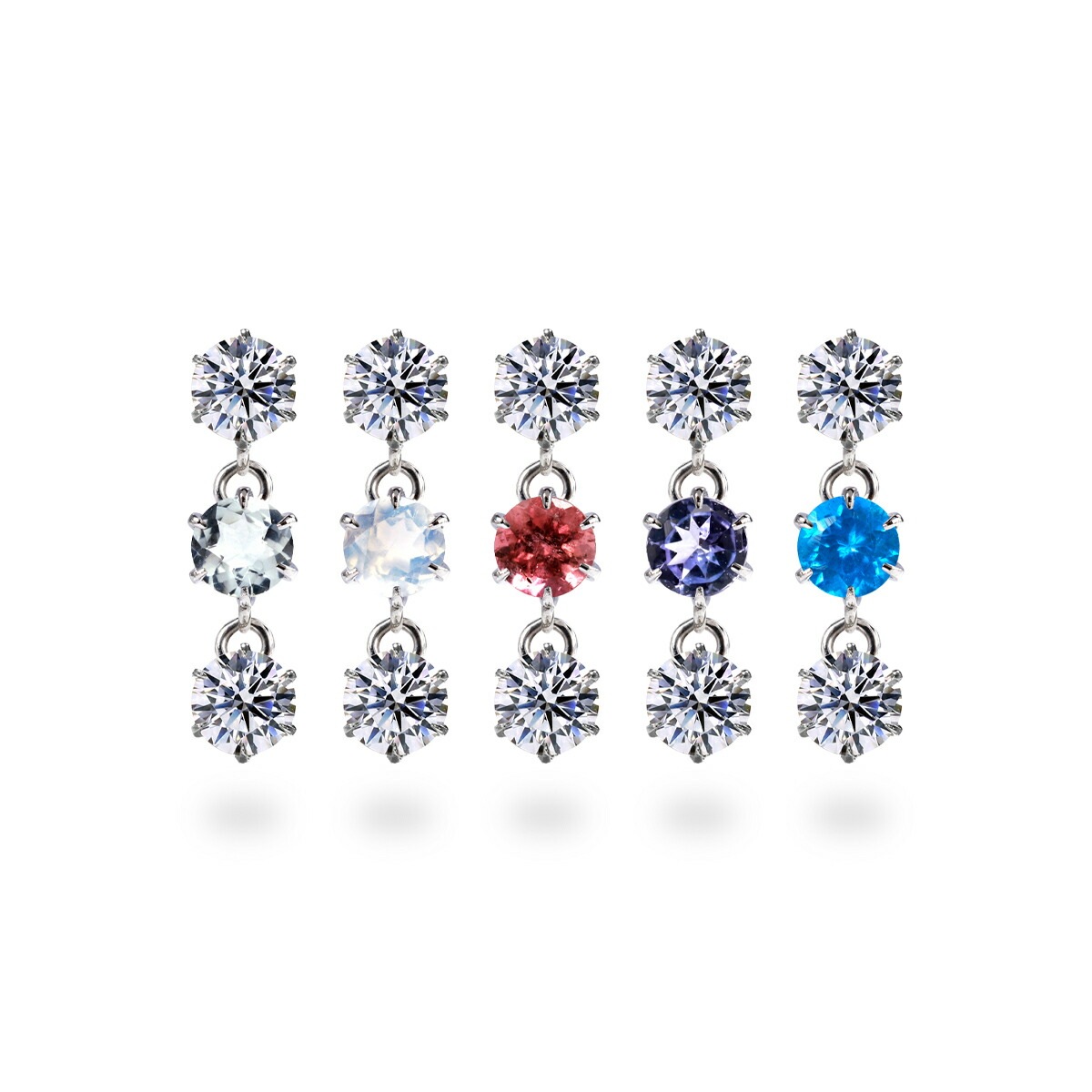 天然石×キュービック 3連 スタッドピアス ［3mm］