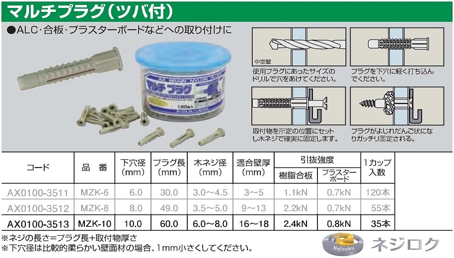 ナイロン マルチプラグ(ツバ付) MZK-10 入数35本<アックスブレーン> ・ フィッシャー 若井産業 friulside エビモンゴ