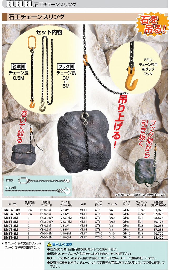 石工チェーンスリング 0.5t チェーン長3m SM0.5T-3M＜スリーエッチ＞