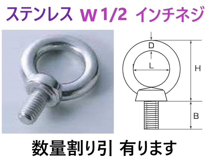 在庫あり】 1/2 ステンレス アイボルト IB-12W 【追跡メール便】