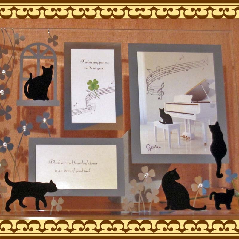 黒ねこちゃんとクローバーのガラスのフォトフレーム | かわいい動物