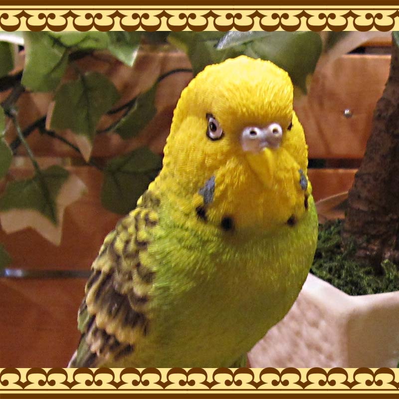 リアルな鳥の置物 レジン製 グリーン セキセイインコ | かわいい動物 