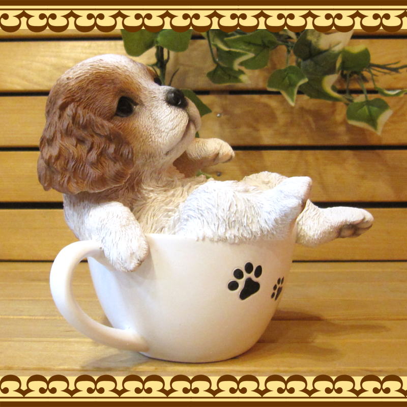 イタリア製 犬 置物 陶器 オブジェ ガーデニング キャバリア