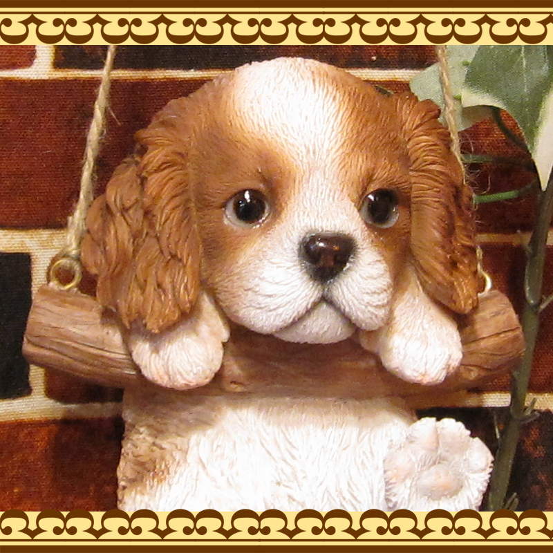 リアルな犬の置物 ブランコドッグ Aタイプ キャバリア いぬのフィギア