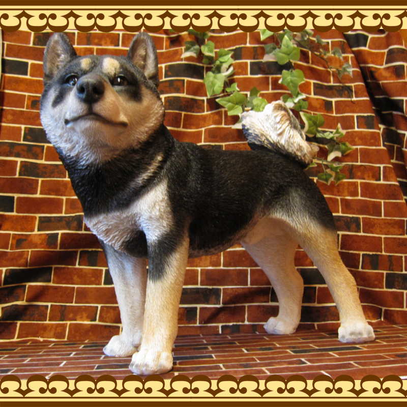 リアル柴犬の置物 大小セット　黒柴 アニマルオブジェ：柴犬(親）おすわり：黒柴犬 置物 インテリア