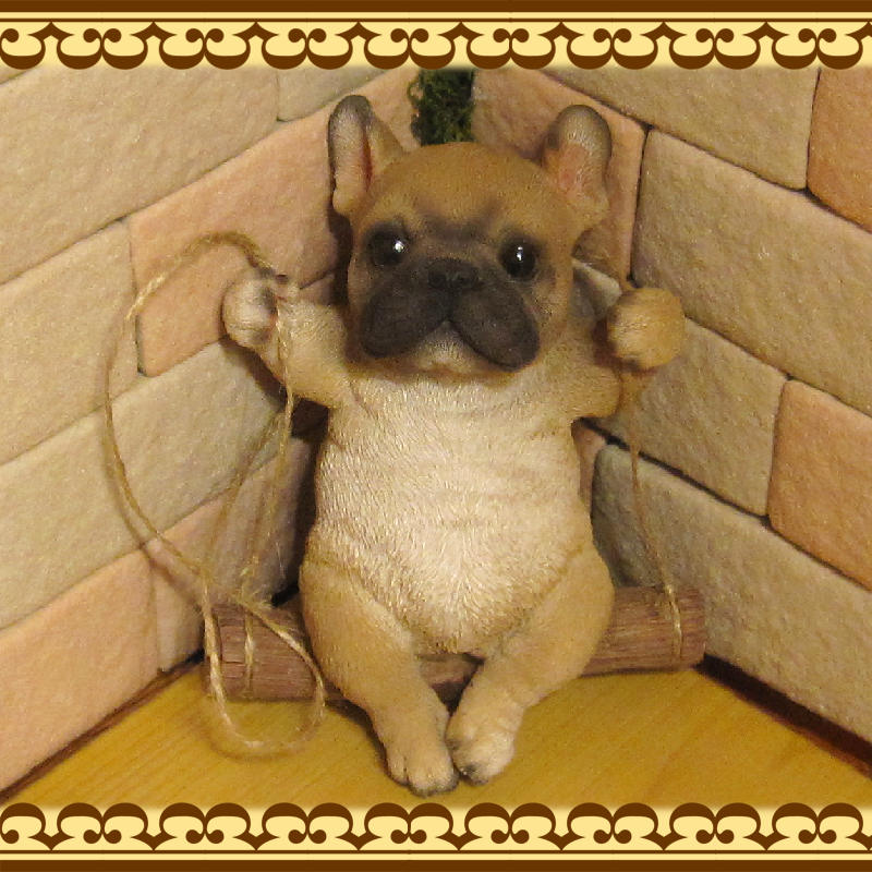リアルな犬の置物 ブランコドッグ Bタイプ フレンチブルドッグ いぬの