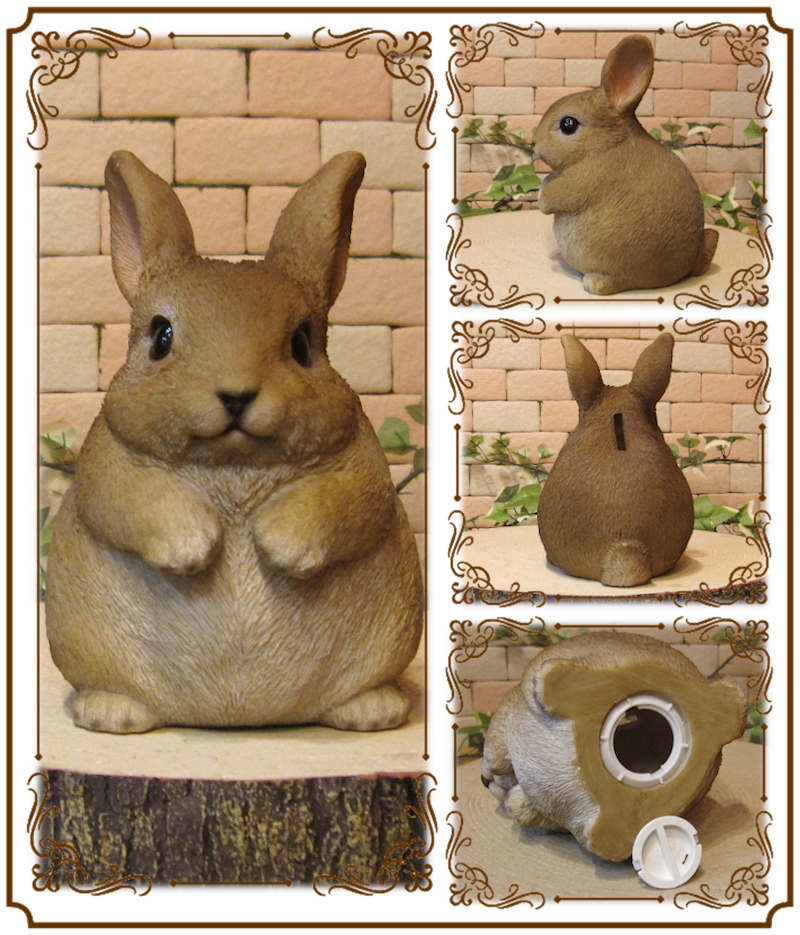 ウサギの置物 可愛い アニマル貯金箱 ぷっくり ラビットバンク うさぎ