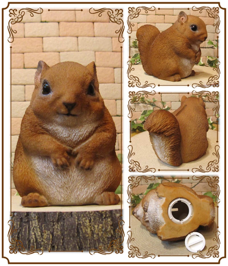 リスの置物 可愛い アニマル貯金箱 ぷっくり りすバンク リスの