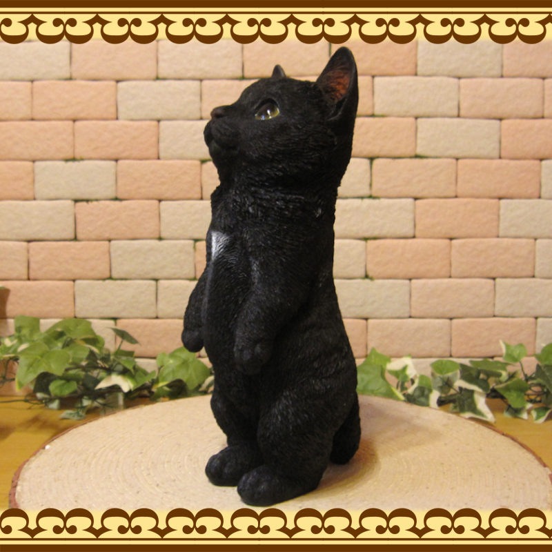 リアルなネコの置物 お願いキャット 4 ブラック くろねこのフィギュア